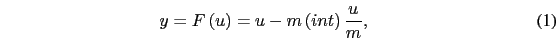 \begin{eqnarray}
y=F\left(u\right)=u-m \left(int\right)\dfrac{u}{m},
\end{eqnarray}